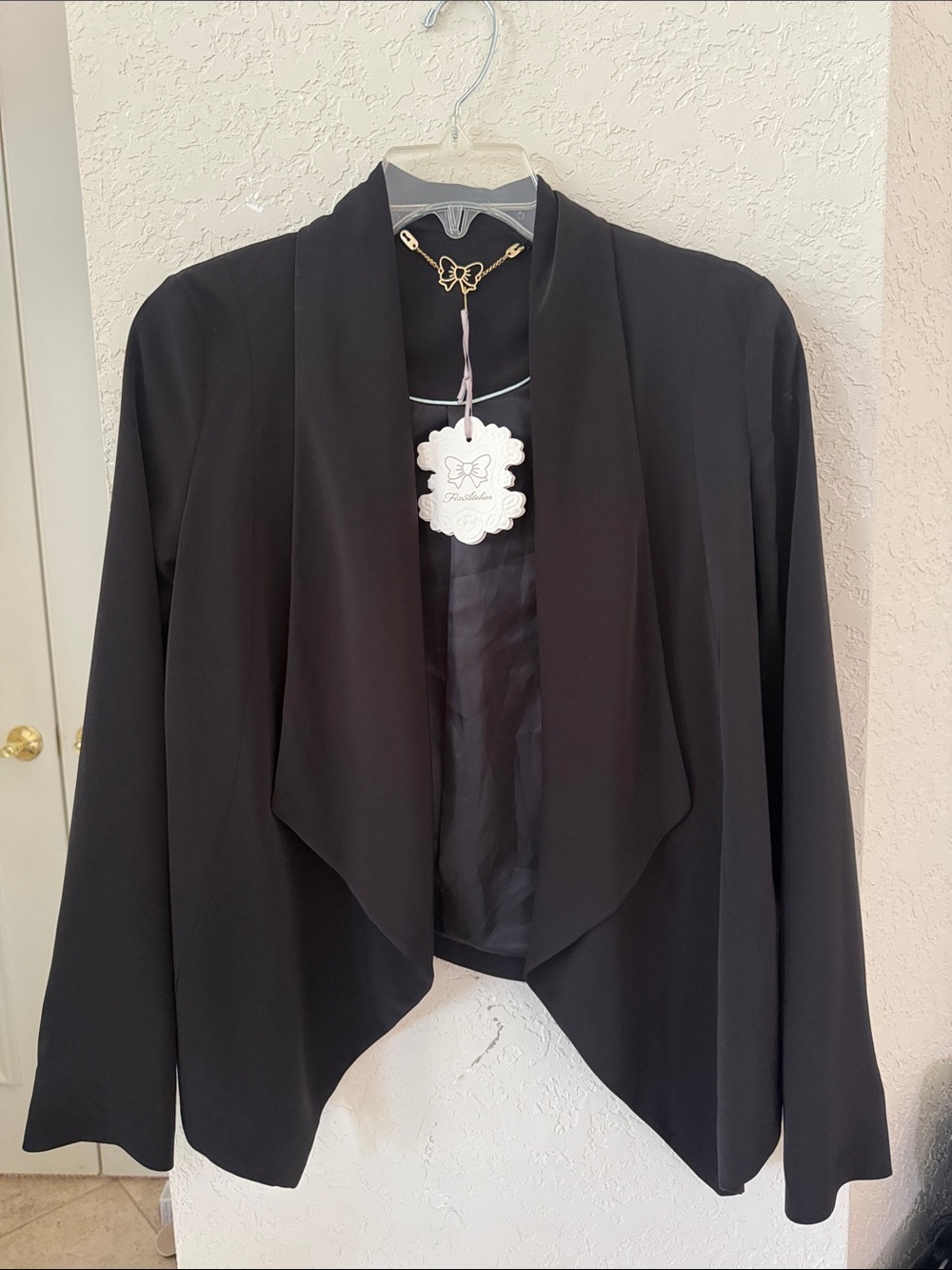 Vintage Black Draped Open-Front Blazer​
